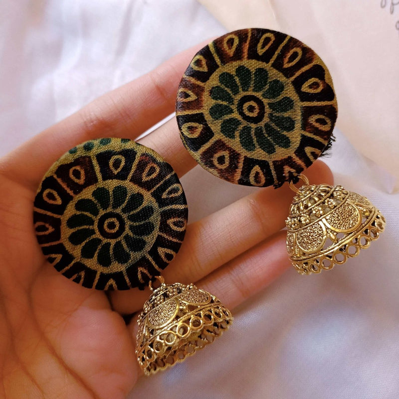 Buy Rainvas Dark Green Printed Earrings with Golden Bottom | Shop Verified Sustainable Womens earrings on Brown Living™