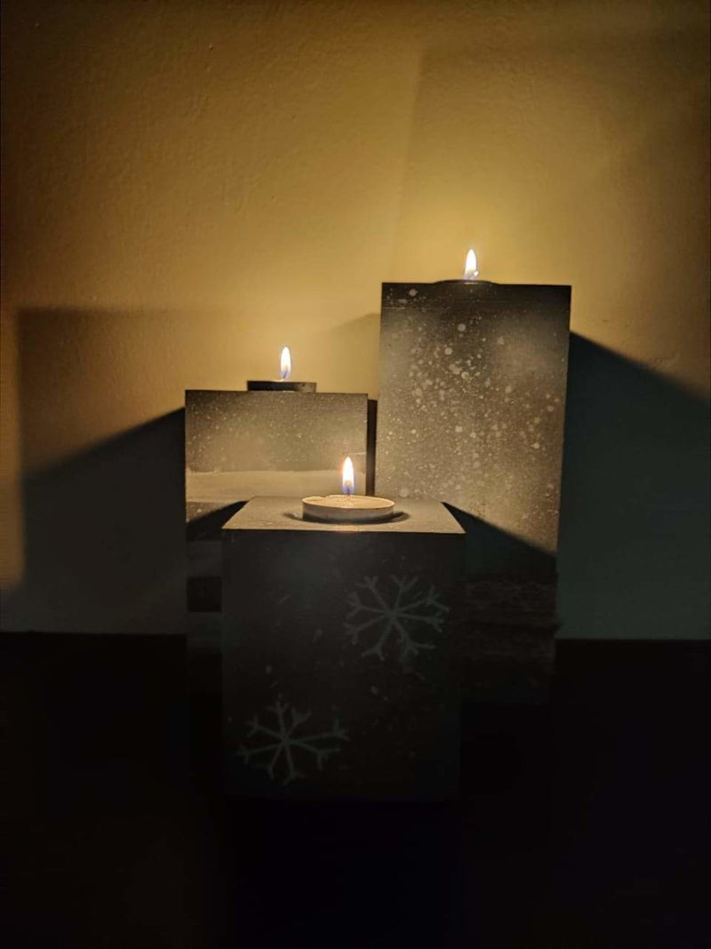 Buy Grey Snowflakes - Block Tea Light Candle - Set Of 3 | Shop Verified Sustainable Candles & Fragrances on Brown Living™