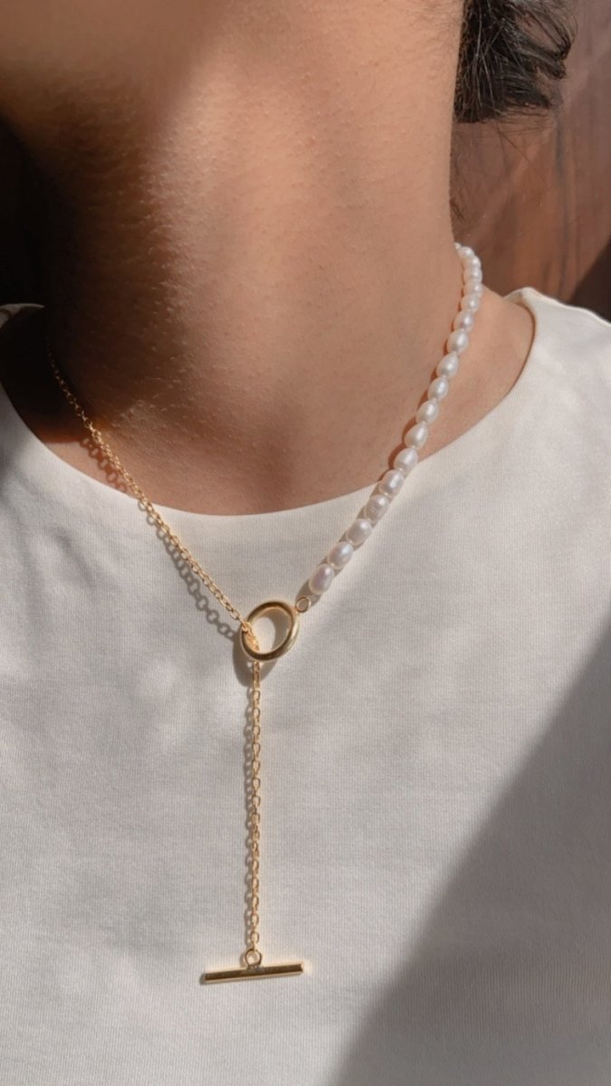 Buy Half & Half Pearl & Paperclip Chain Necklace | Shop Verified Sustainable Womens Necklaces on Brown Living™