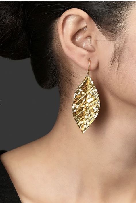 Hammered Leaf Gold Plated Brass Earrings | Verified Sustainable Womens earrings on Brown Living™