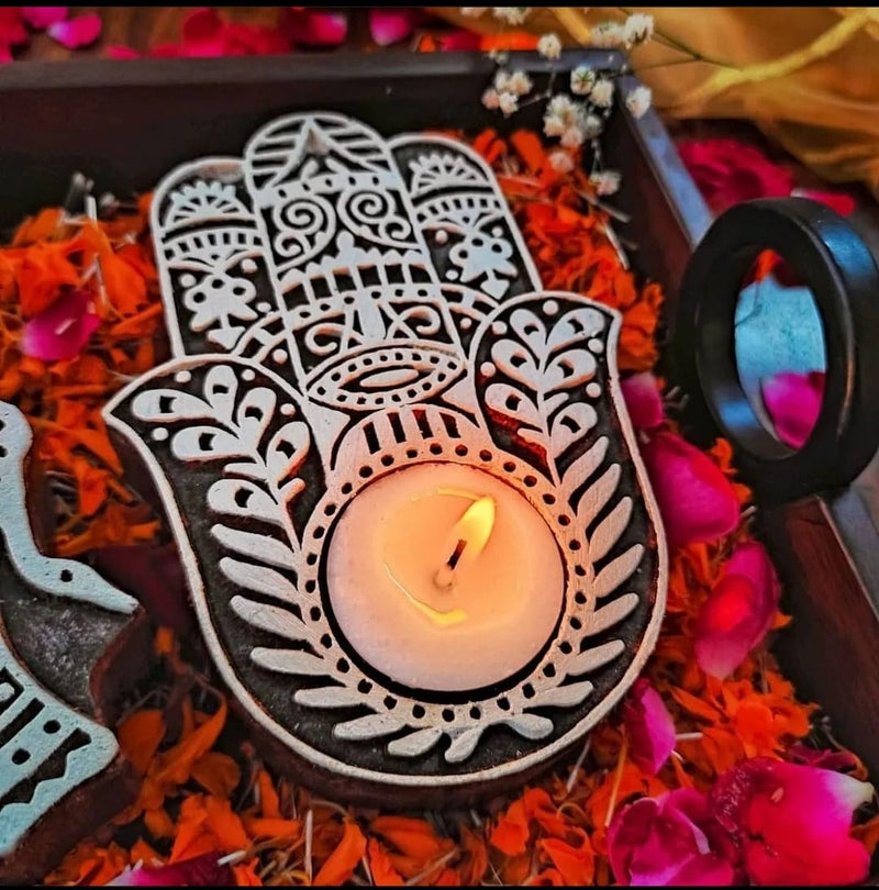 Buy Hamsa t-light holder set of 2 | Shop Verified Sustainable Candles & Fragrances on Brown Living™