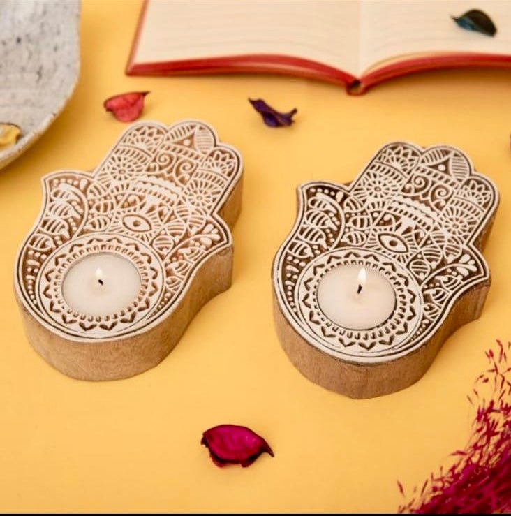 Buy Hamsa t-light holder set of 2 | Shop Verified Sustainable Candles & Fragrances on Brown Living™