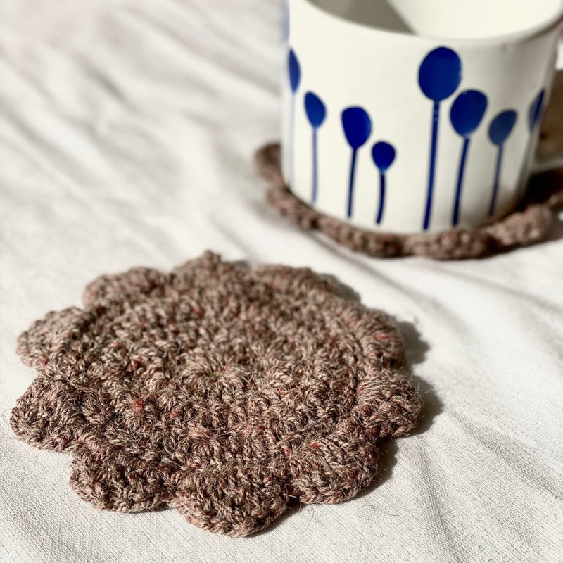 Buy Hand Knitted Coasters - Pure Himalayan Wool (pinkish-grey) | Shop Verified Sustainable Table Essentials on Brown Living™