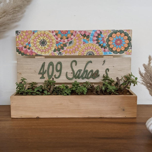 Buy Hand Painted Nameplate With Planter | Shop Verified Sustainable Wall Decor on Brown Living™