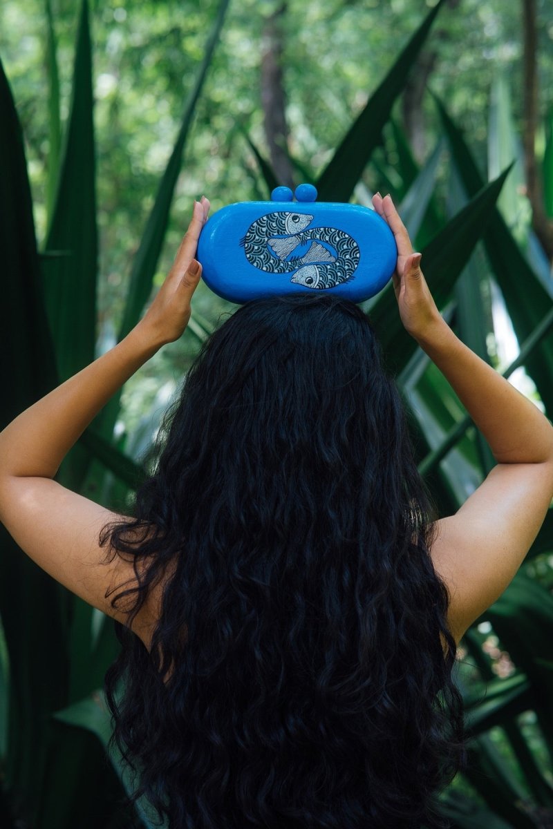 Buy Hand Painted Wooden Azure Machlee Clutch | Shop Verified Sustainable Products on Brown Living