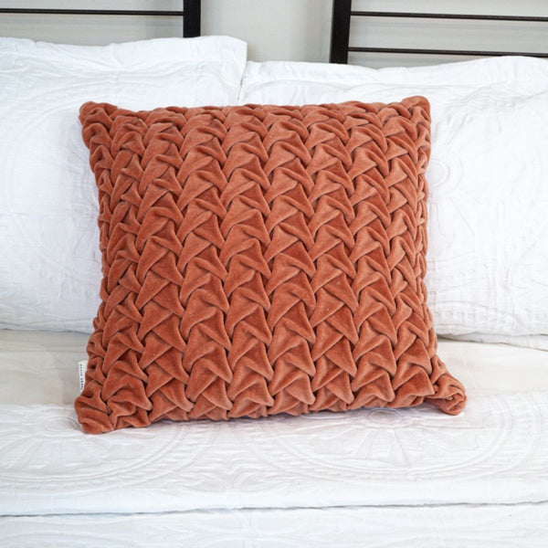 Buy Hand Pleated Cross cinnamon Cushion Cover 18x18 inches | Shop Verified Sustainable Covers & Inserts on Brown Living™