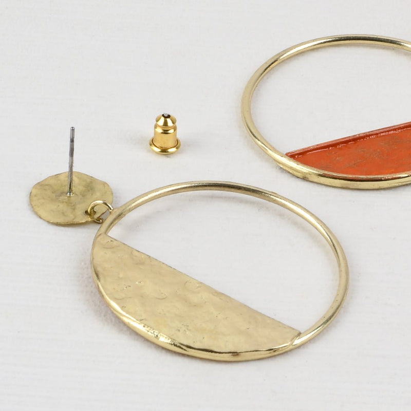 Buy Handcrafted Brass Orange Circle Stud Earrings | Shop Verified Sustainable Womens earrings on Brown Living™