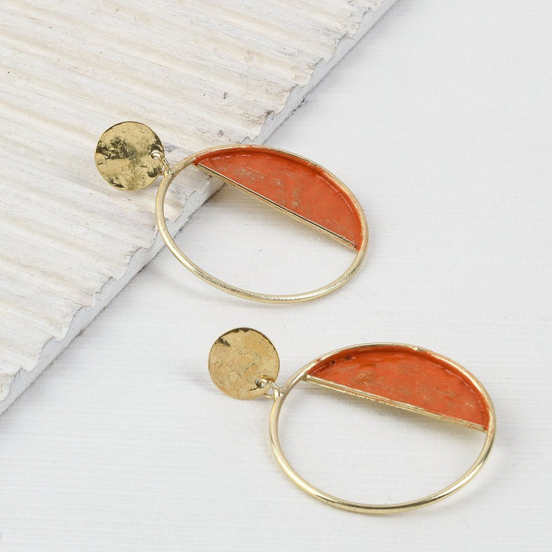 Buy Handcrafted Brass Orange Circle Stud Earrings | Shop Verified Sustainable Womens earrings on Brown Living™