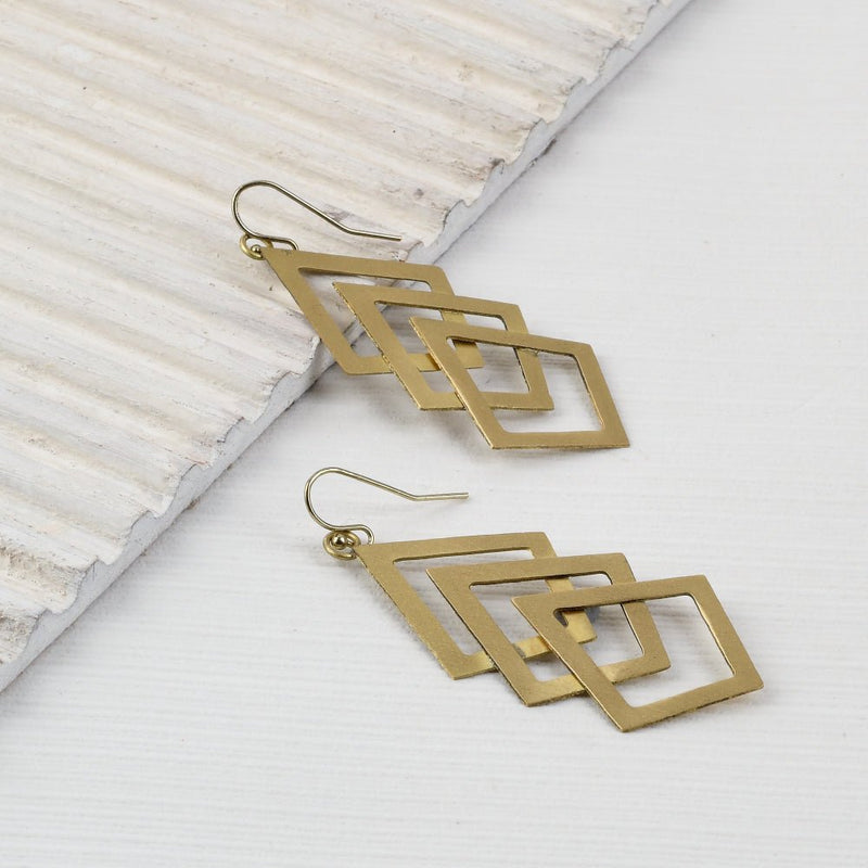 Buy Handcrafted Brass Rhombus Design Earrings | Shop Verified Sustainable Womens earrings on Brown Living™