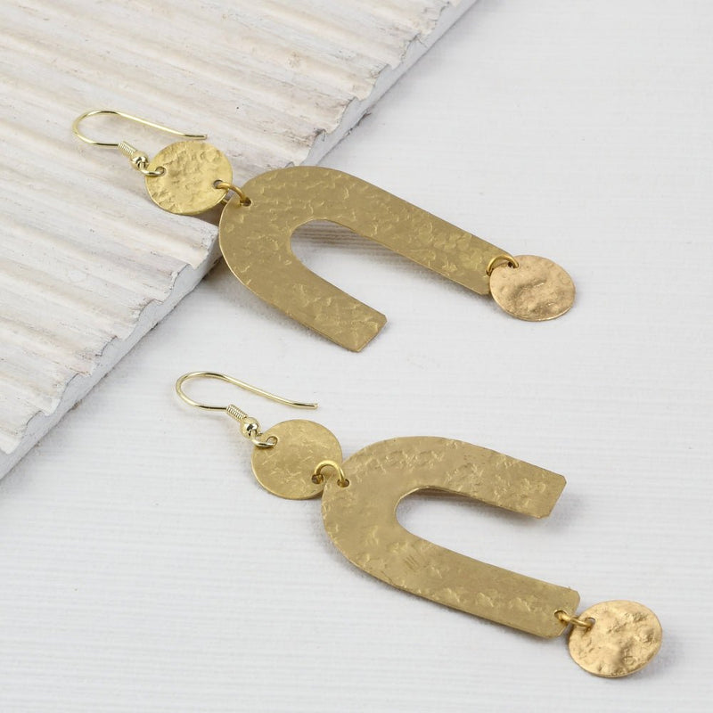 Buy Handcrafted Brass U Shaped Textured Earrings | Shop Verified Sustainable Womens earrings on Brown Living™