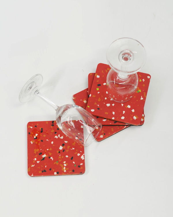 Handcrafted Recycled Coaster- Red Orange I Set of 4 | Verified Sustainable Coasters on Brown Living™