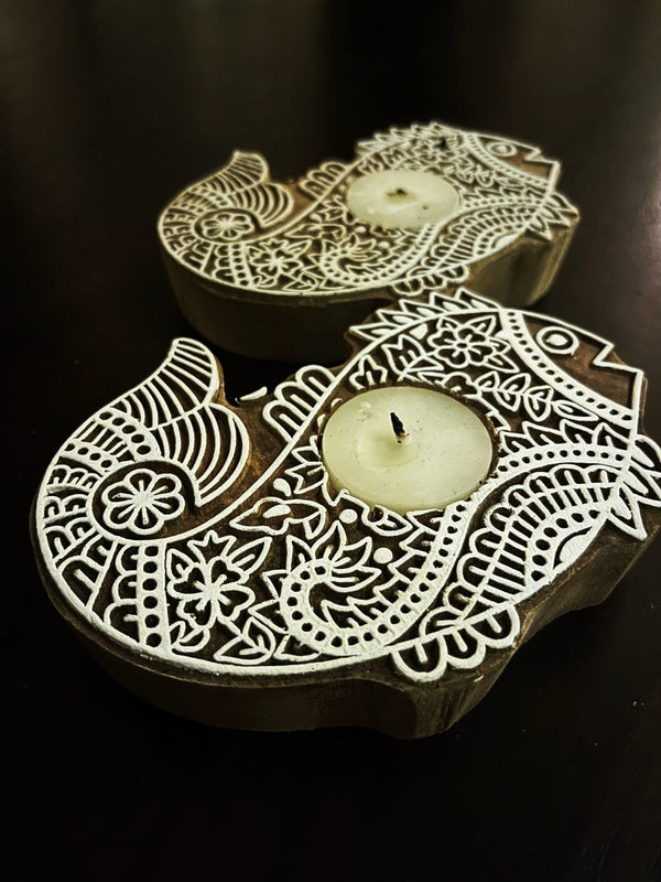 Buy Handcrafted Wooden Diya | Tea light holders | Fish Design | Shop Verified Sustainable Gift on Brown Living™