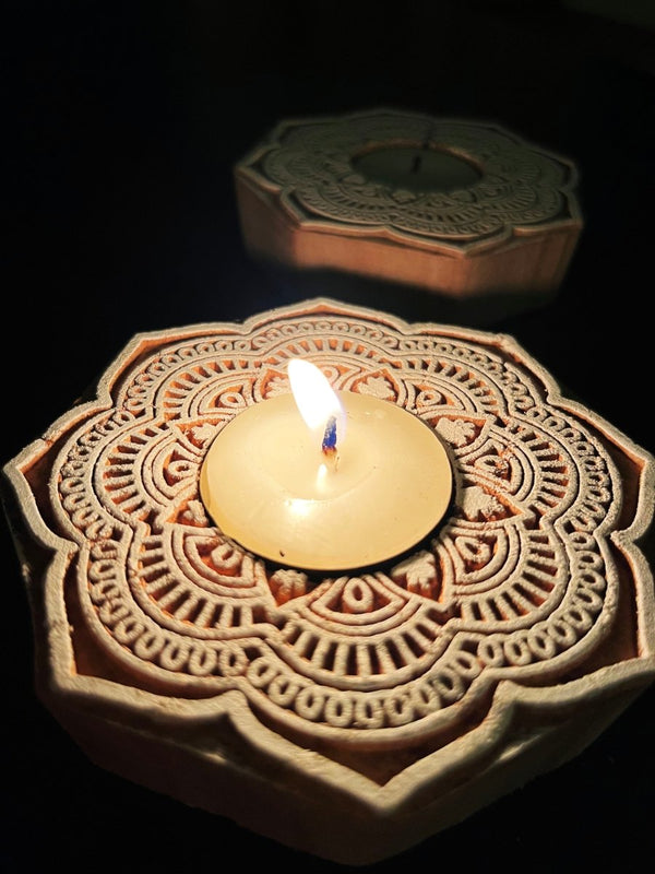 Buy Handcrafted Wooden Diya | Tea light holders | Flower design | Shop Verified Sustainable Gift on Brown Living™