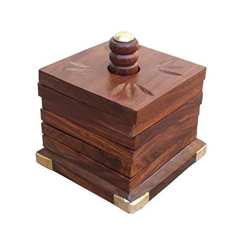 Buy Handmade Brown Beautiful Wooden Tea Coaster Set of 6 - Square | Shop Verified Sustainable Table Decor on Brown Living™