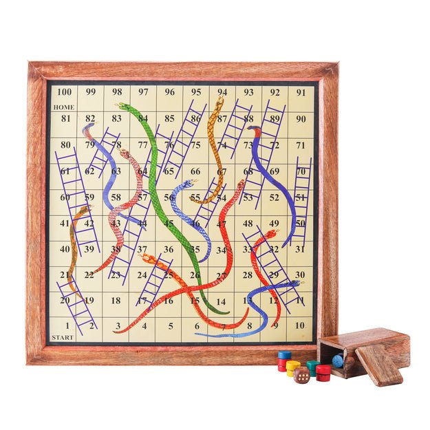 Buy Handmade Wooden 2 in 1 Ludo Magnetic Snakes and Ladders Board Game | Shop Verified Sustainable Learning & Educational Toys on Brown Living™