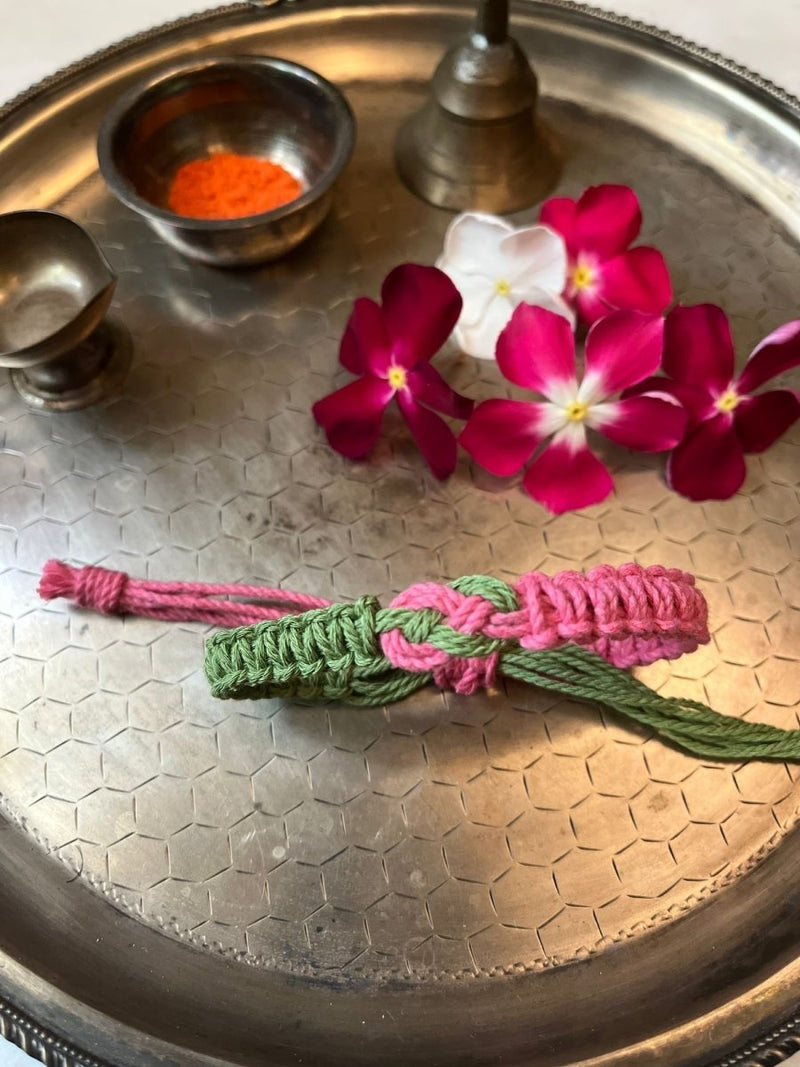 Buy Handmade Infinity Rakhi Off Green and Pink | Shop Verified Sustainable Rakhi on Brown Living™