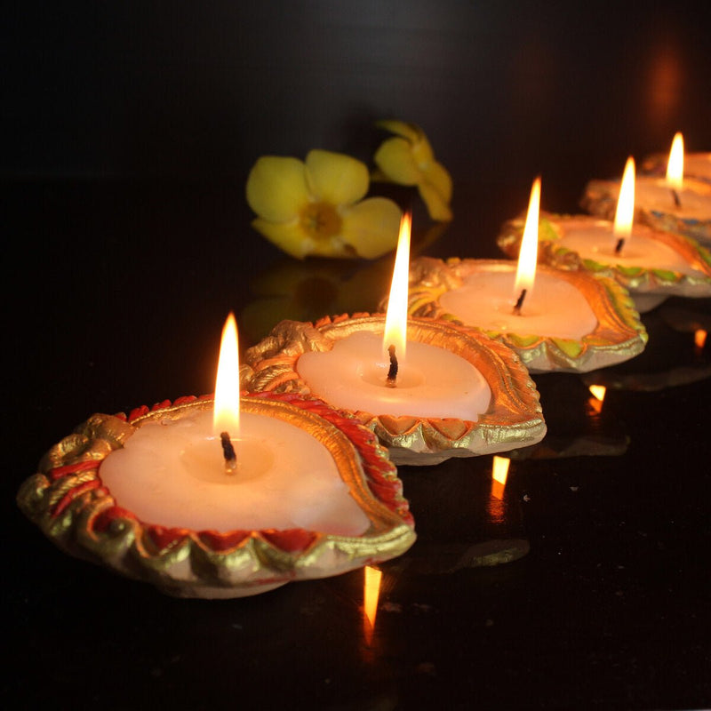 Buy Handmade Motiff Design 1 Diya Wax Filled Candles- Set Of 12 | Shop Verified Sustainable Products on Brown Living