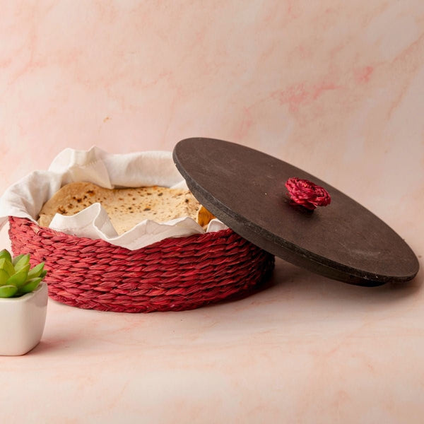 Handmade Sabai Grass Roti Box - Red | Verified Sustainable Baskets & Boxes on Brown Living™