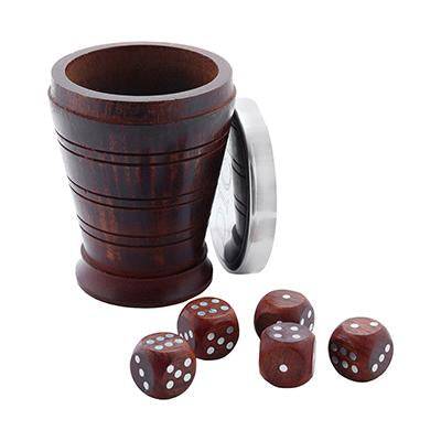 Buy Handcrafted Set of 5 Wooden Gaming Dice with Storage Cup and Brass LID | Shop Verified Sustainable Learning & Educational Toys on Brown Living™