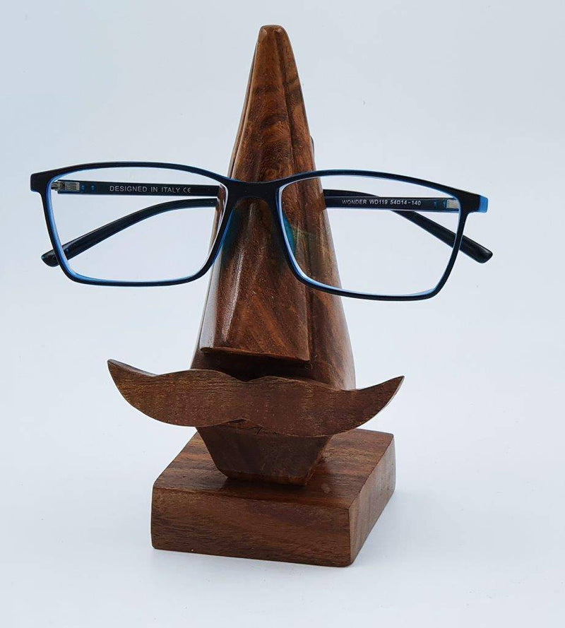 Buy Wooden Nose Shaped Sunglasses Holder Stand with Brown Mustache | Shop Verified Sustainable Table Decor on Brown Living™