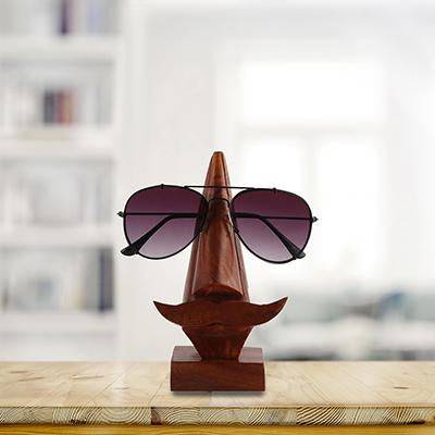 Buy Wooden Nose Shaped Sunglasses Holder Stand with Brown Mustache | Shop Verified Sustainable Table Decor on Brown Living™