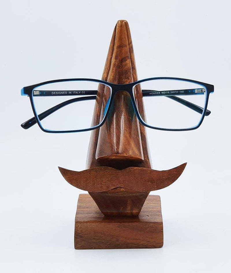 Buy Wooden Nose Shaped Sunglasses Holder Stand with Brown Mustache | Shop Verified Sustainable Table Decor on Brown Living™