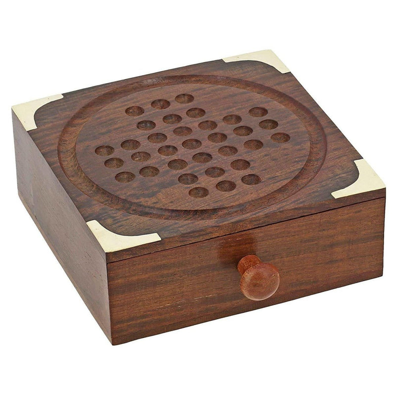 Buy Handmade Indian Wooden Solitaire Board Game with Steel Beads | Shop Verified Sustainable Learning & Educational Toys on Brown Living™