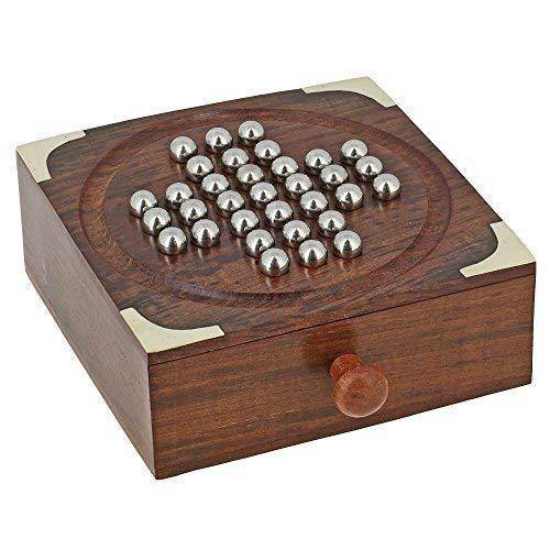 Buy Handmade Indian Wooden Solitaire Board Game with Steel Beads | Shop Verified Sustainable Learning & Educational Toys on Brown Living™