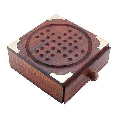 Buy Handmade Indian Wooden Solitaire Board Game with Steel Beads | Shop Verified Sustainable Learning & Educational Toys on Brown Living™