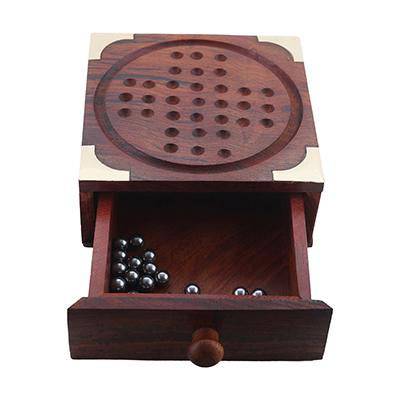 Buy Handmade Indian Wooden Solitaire Board Game with Steel Beads | Shop Verified Sustainable Learning & Educational Toys on Brown Living™