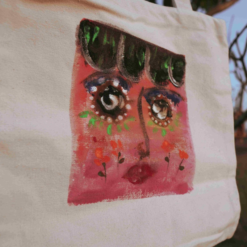 Buy Handpainted Face Tote Bag | Shop Verified Sustainable Tote Bag on Brown Living™