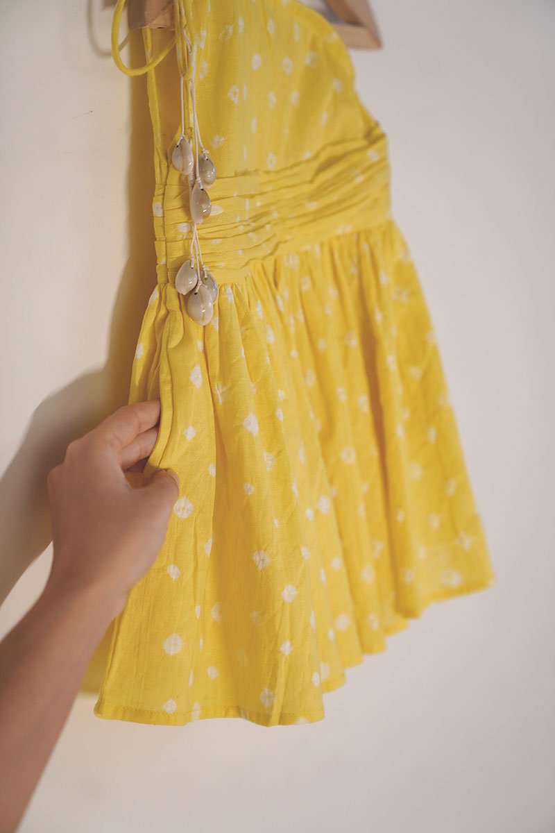 Buy Head Over Heels' One Shoulder Bandhani Girls Dress In Yellow | Shop Verified Sustainable Kids Frocks & Dresses on Brown Living™