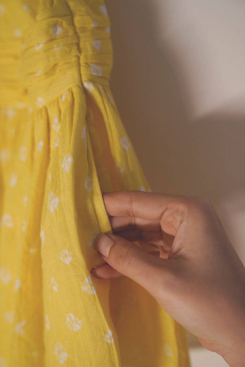 Buy Head Over Heels' One Shoulder Bandhani Girls Dress In Yellow | Shop Verified Sustainable Kids Frocks & Dresses on Brown Living™