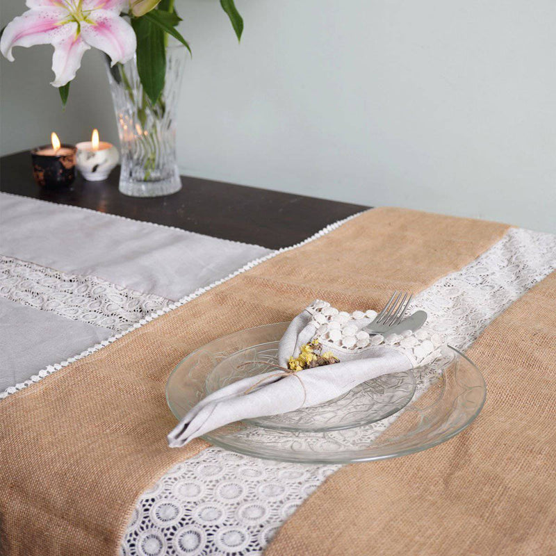 Buy Hemp and Jute Reversible Table Runner with Lace detailing | Shop Verified Sustainable Table Linens on Brown Living™