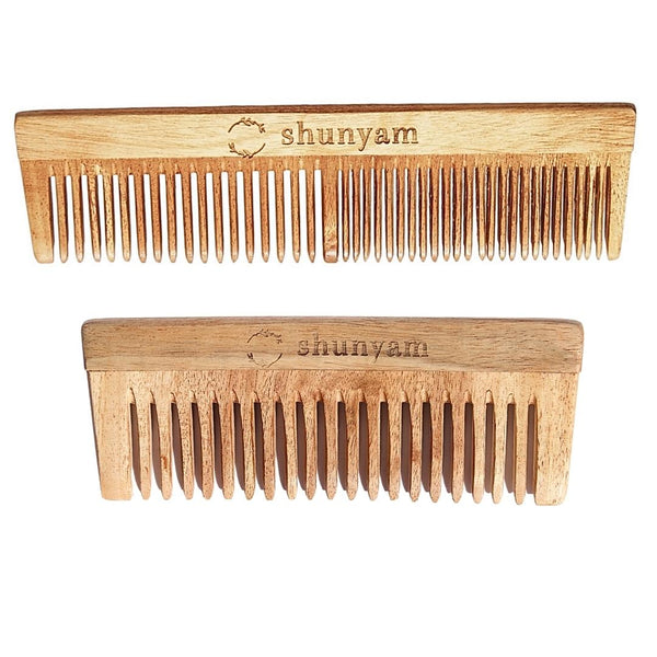 Buy Herb oil infused Neem Comb Pack of 2 (Dual Teeth and Detangler Comb) | Shop Verified Sustainable Hair Comb on Brown Living™