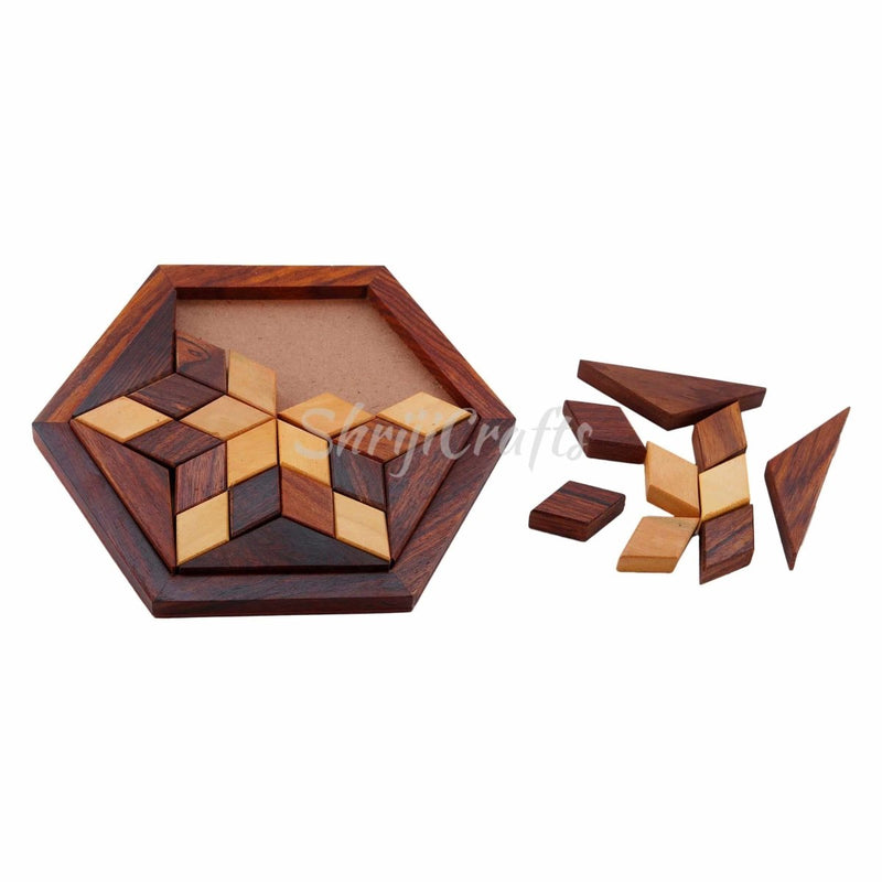 Buy Handmade Hexagonal Wood Tangram Puzzle Game (6-inch by 6-inch) | Shop Verified Sustainable Learning & Educational Toys on Brown Living™