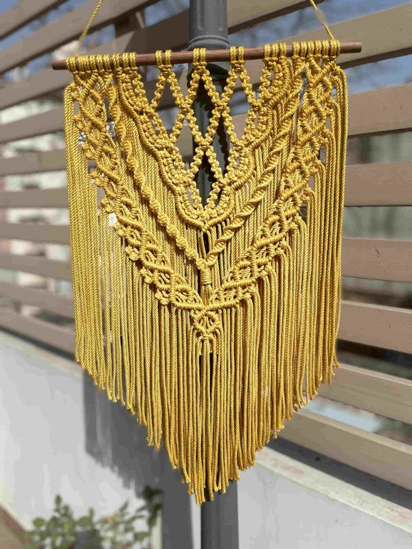 Buy Honey Comb Yellow Macrame Cotton Wall Art | Shop Verified Sustainable Wall Decor on Brown Living™