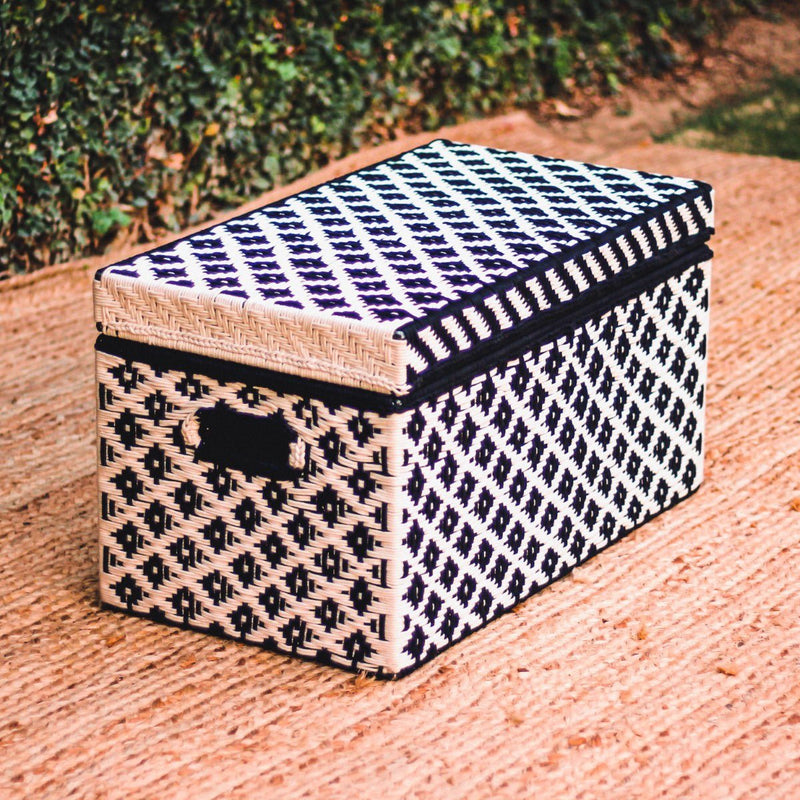 Buy Ikkat Black & White Cotton Trunk | Shop Verified Sustainable Baskets & Boxes on Brown Living™