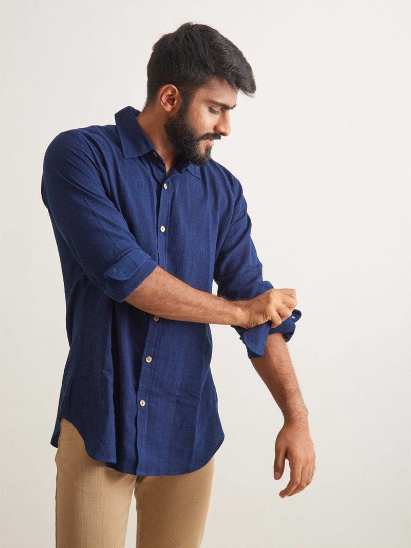 Buy Indigo Ocean Cotton Shirt | Shop Verified Sustainable Mens Shirt on Brown Living™