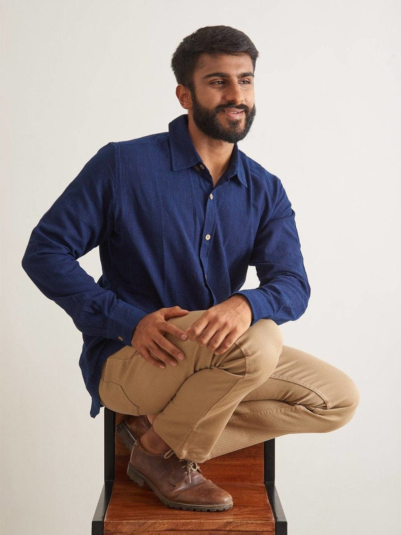 Buy Indigo Ocean Cotton Shirt | Shop Verified Sustainable Mens Shirt on Brown Living™