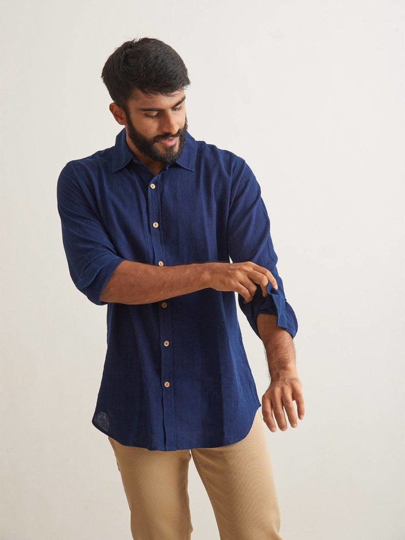 Buy Indigo Ocean Cotton Shirt | Shop Verified Sustainable Mens Shirt on Brown Living™