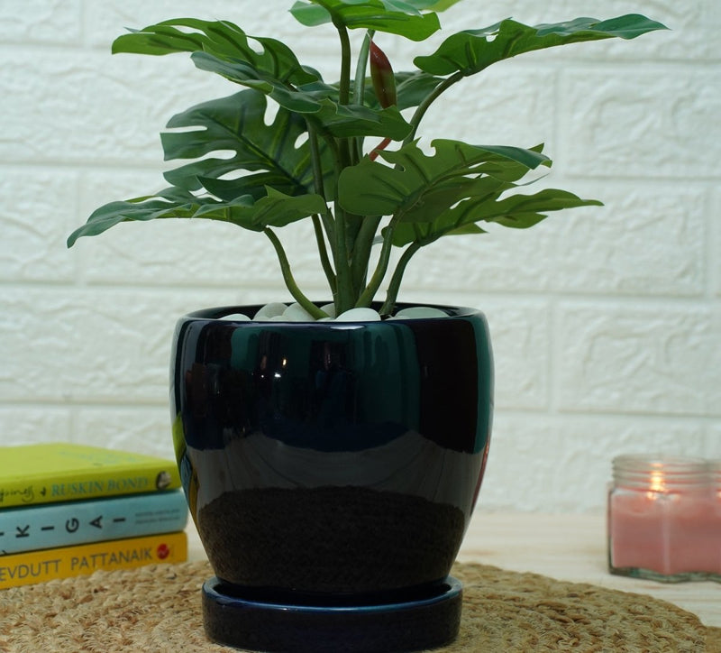 Buy Indoor Ceramic Pot for Living Room - Dark Blue Pot | Shop Verified Sustainable Pots & Planters on Brown Living™