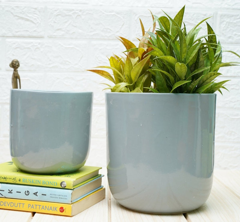 Buy Indoor Ceramic Pot for Living Room - Grey, Set of 2 | Shop Verified Sustainable Pots & Planters on Brown Living™