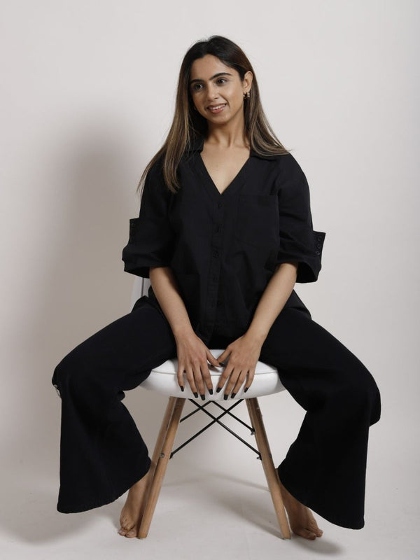 Buy IVY | Oversized asymmetrical Black Shirt | Organic Cotton | Shop Verified Sustainable Womens Shirt on Brown Living™