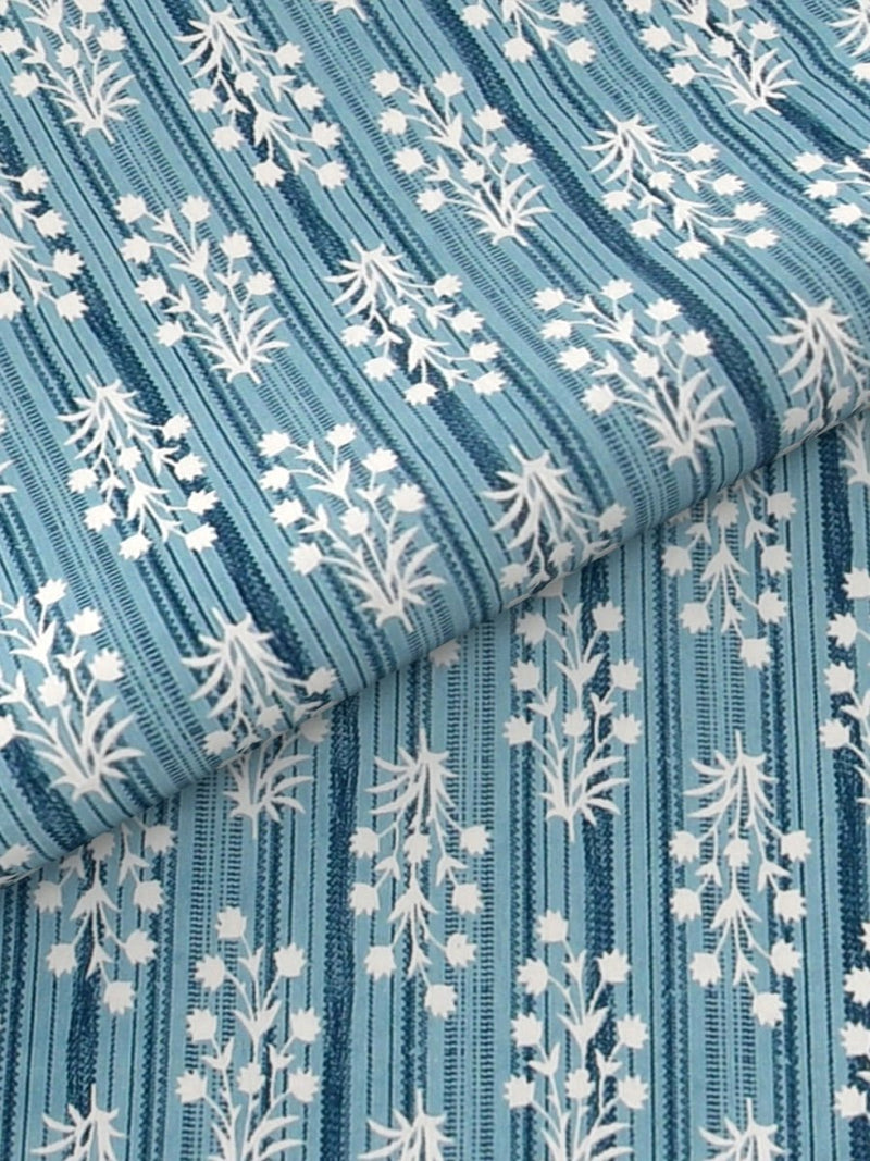 Jaipuri Hand Printed King Size 400 TC Cotton Bedsheet with Pillow Covers- Blue | Verified Sustainable Bed Linens on Brown Living™