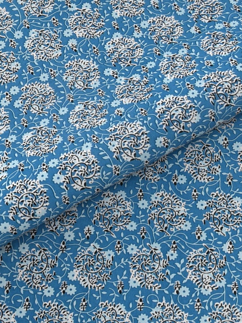 Jaipuri Hand Printed King Size 400 TC Cotton Bedsheet with Pillow Covers- Blue | Verified Sustainable Bed Linens on Brown Living™