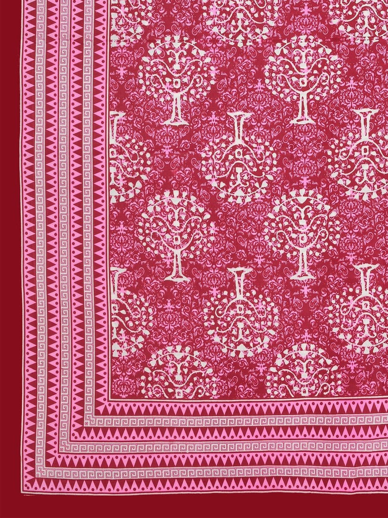 Buy Jaipuri Hand Printed Queen Size Cotton Pink Bedsheet with Pillow Covers | Shop Verified Sustainable Products on Brown Living