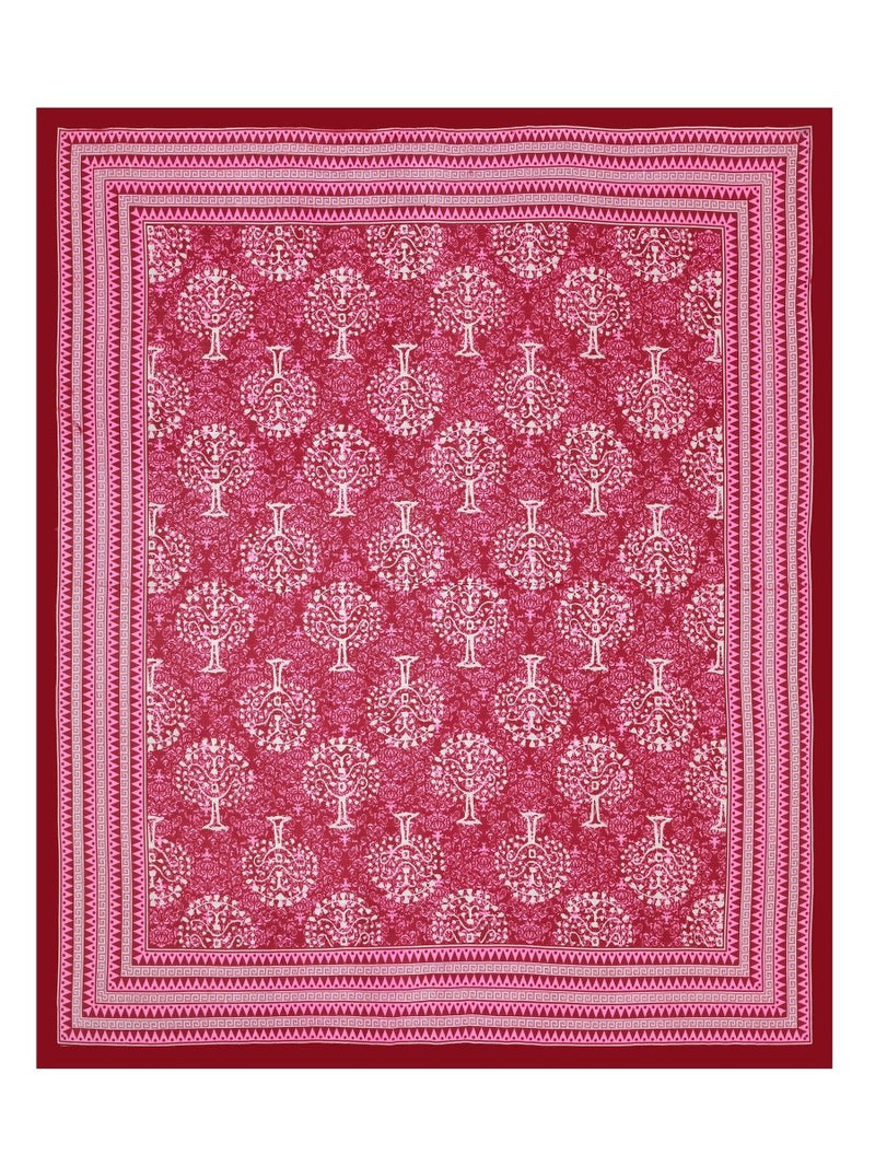 Buy Jaipuri Hand Printed Queen Size Cotton Pink Bedsheet with Pillow Covers | Shop Verified Sustainable Products on Brown Living