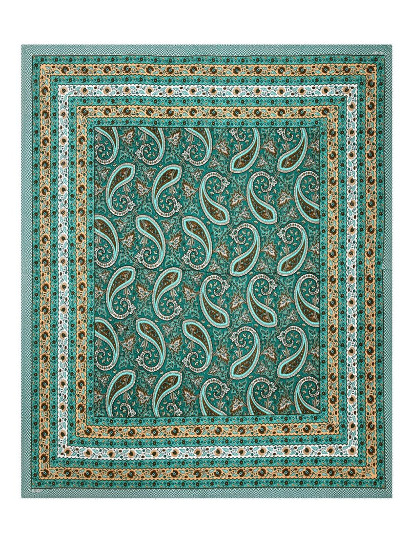 Buy Jaipuri Hand Printed Queen Size Cotton Teal Bedsheet with Pillow Covers | Shop Verified Sustainable Products on Brown Living