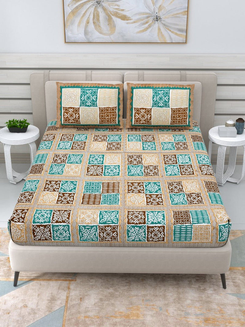 Buy Jaipuri Hand Printed Queen Size Cotton Yellow Bedding Set -645 | Shop Verified Sustainable Products on Brown Living